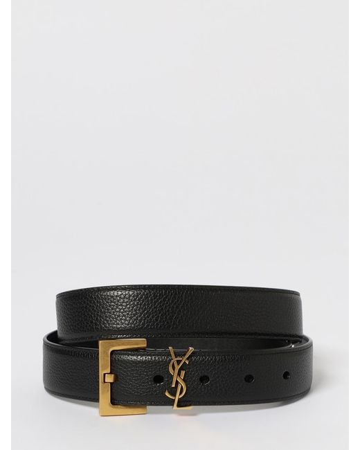Saint Laurent Gray Cassandre Grained Leather Belt for men