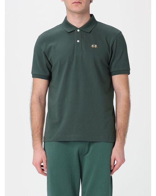 La Martina Green Cotton Polo Shirt With Logo for men