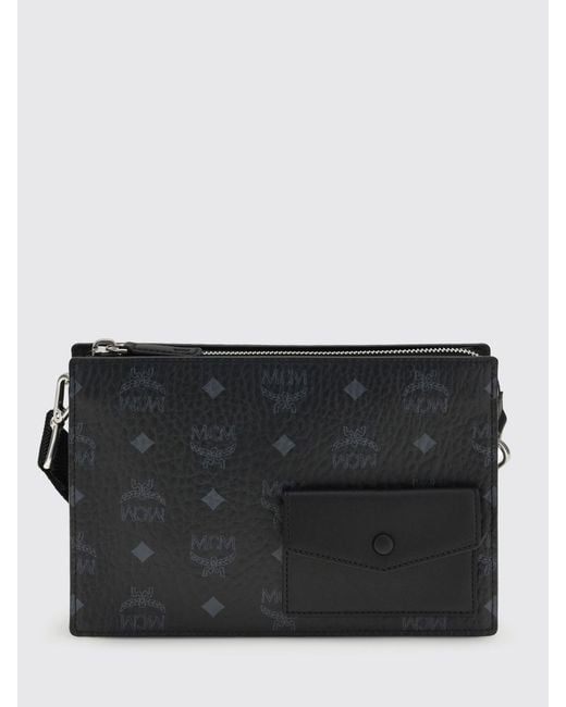 MCM Black Aren Coated Cotton Bag With Printed Logo for men