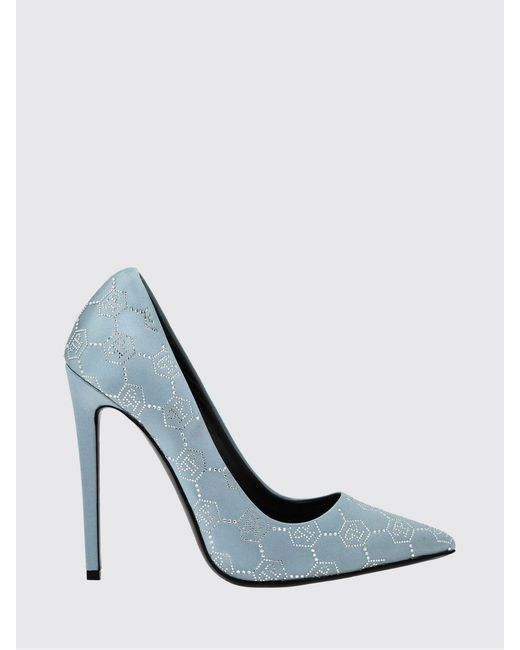 Philipp Plein White Satin Pumps With Rhinestone Hexagon