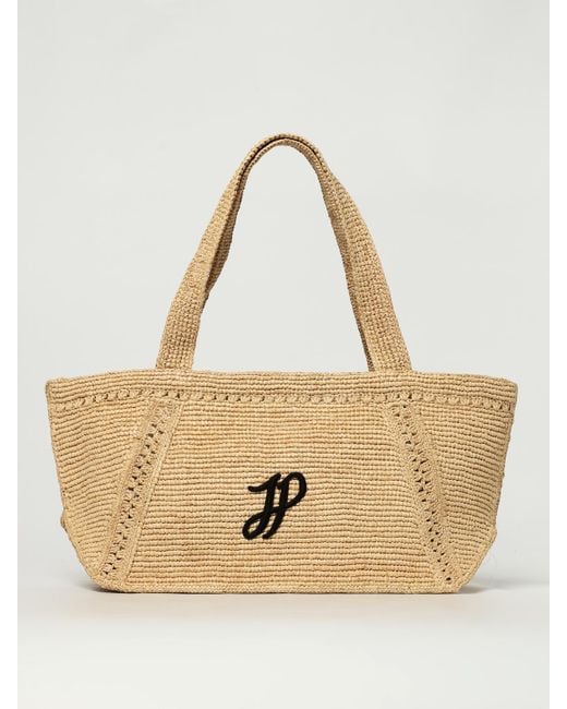 Patou Natural Crochet Raffia Bag With Embroidered Logo