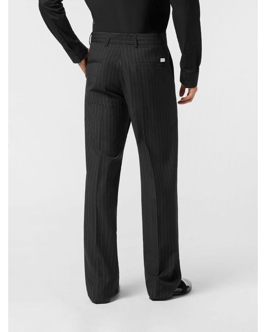 Philipp Plein Black Slim Fit Pinstripe Cotton Tailored Trousers for men