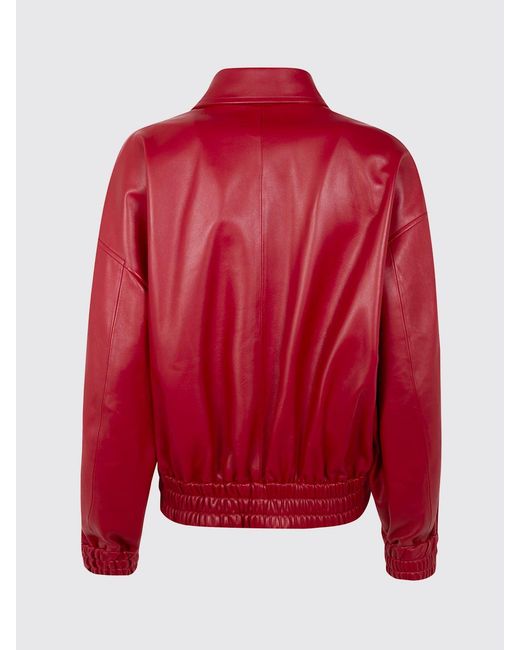 Jil Sander Red Leather Bomber Jacket