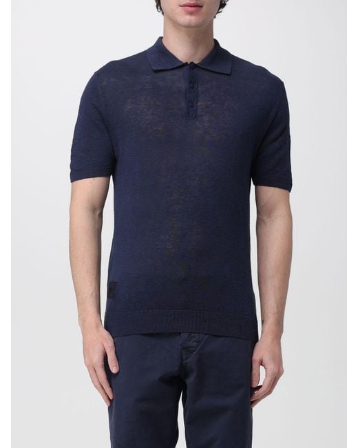 Blauer Blue Linen And Cotton Polo Shirt for men