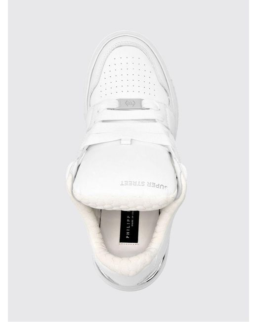 Philipp Plein White Super Street Leather Sneakers With Rubber Hexagon Logo for men
