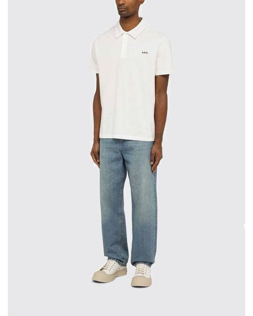 A.P.C. White Basic Cotton Polo With Logo for men
