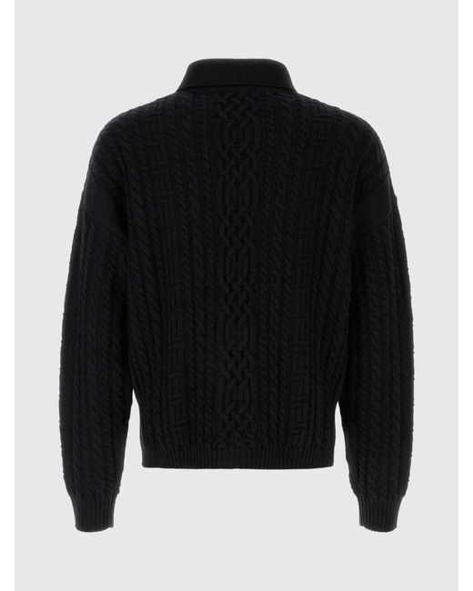 Versace Black Braided Virgin Wool Polo Cardigan for men
