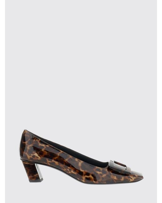 Roger Vivier Brown Belle Vivier Tortoiseshell-Buckle Patent Leather Pumps