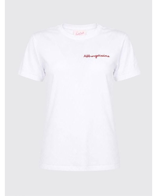Mc2 Saint Barth White Crewneck Cotton T-Shirt With Graphic Print And Logo