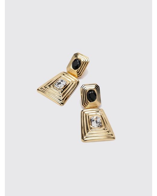 Alessandra Rich Metallic Finish Metal Earrings With Crystals