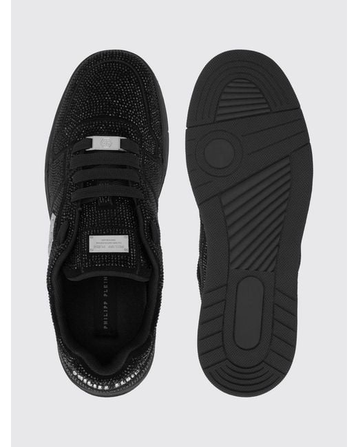 Philipp Plein Black P-Force Leather Sneakers With Monogram And Crystals for men