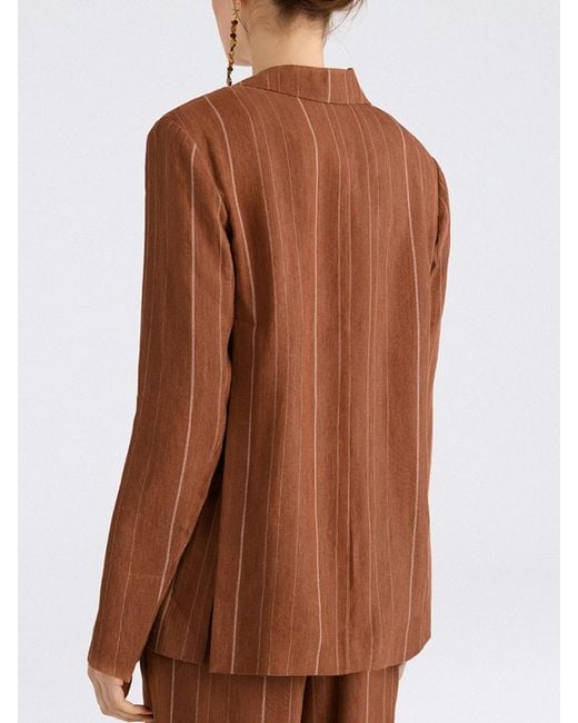 Momoní Brown MomonÌ Pinstriped Linen Blend Single-Breasted Blazer