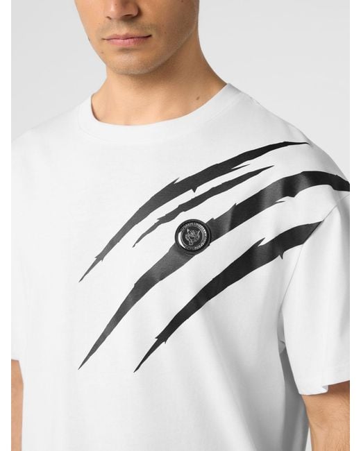 Philipp Plein White Cotton T-Shirt With Graphic Print And Hexagon Logo On The Back for men