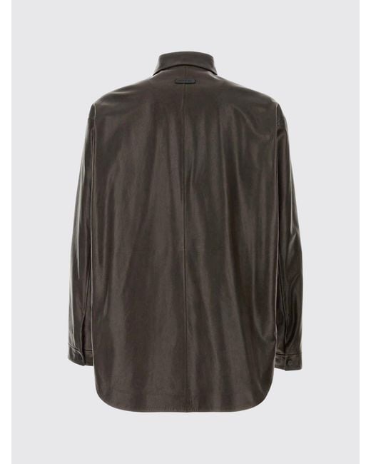 Fear Of God Gray Casual Smooth Leather Shirt With French Collar And Curved Hem for men