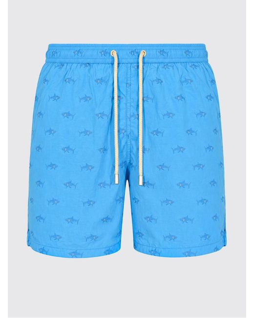 Mc2 Saint Barth Blue Graphic Print Swim Shorts With Drawstring Waist for men