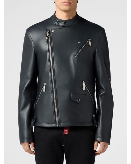Philipp Plein Black Nappa Biker Jacket for men