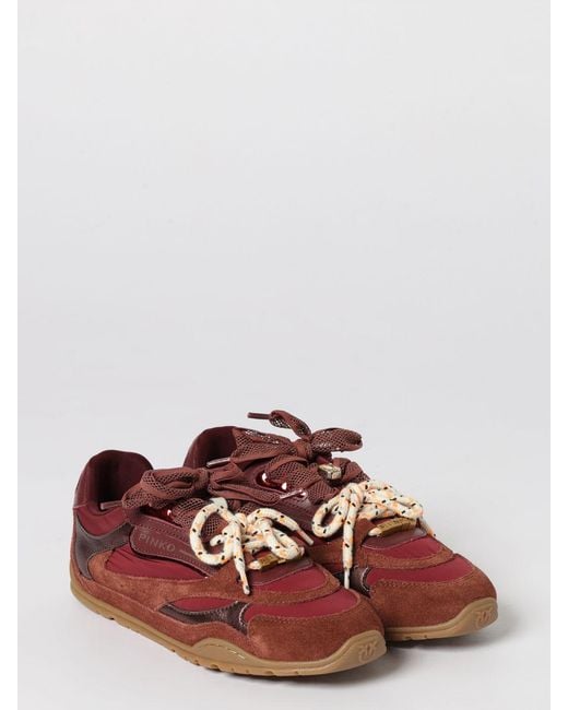 Pinko Red Yulia Leather And Nylon Sneakers