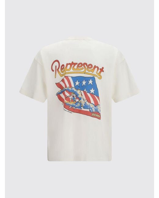 Represent White Crewneck Cotton-Hemp T-Shirt With Graphic Print And Patch Pocket for men