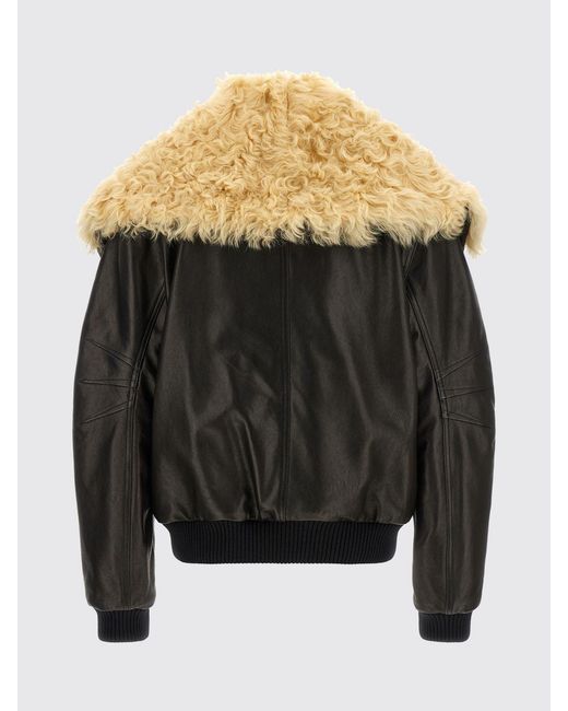 The Attico Black Relaxed Fit Shearling Bomber Jacket With Fur Collar
