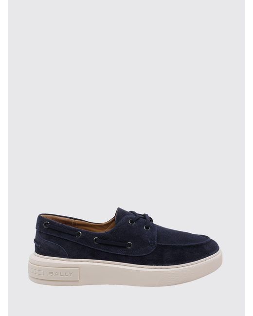 Bally Blue Suede Boat Shoes With Embossed Logo for men