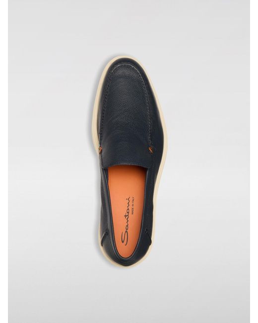 Santoni Blue Grain Leather Loafers for men