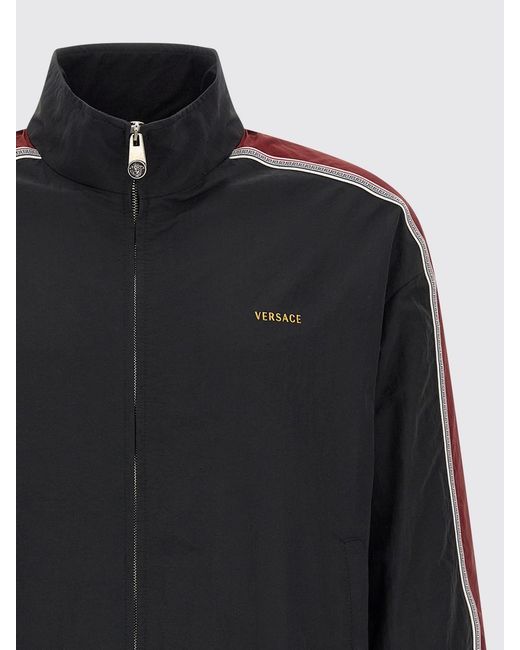 Versace Blue Technical Fabric Zip-Up Sweatshirt With Contrast Logo for men