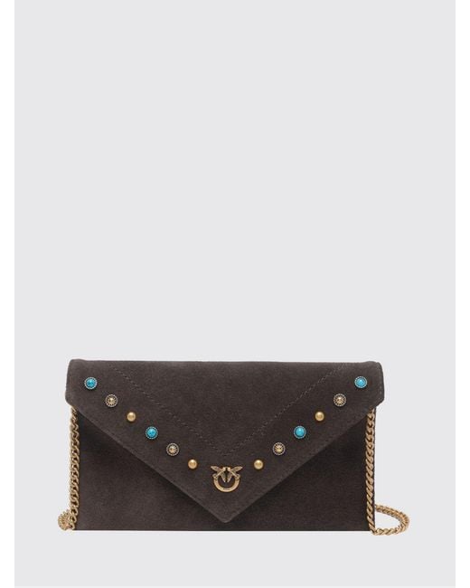 Pinko Gray Small Studded Suede Pouch Bag