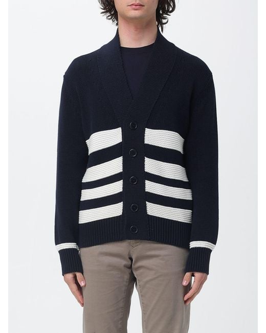 Kangra Blue Striped Cotton Cardigan for men