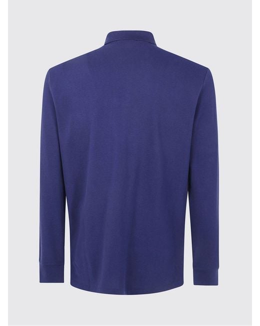 Polo Ralph Lauren Blue Long-Sleeved Slim Fit Cotton Polo Shirt for men