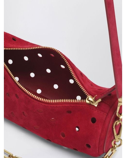 MANU Atelier Red Cylinder Polka-Dot Suede Shoulder Bag With Chain Handle
