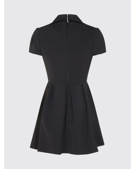 Elisabetta Franchi Black Flared Crêpe Mini Dress With Shawl Collar And Short Sleeves