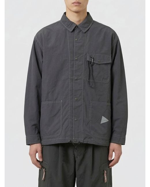 And Wander Gray Cotton Blend Overshirt for men