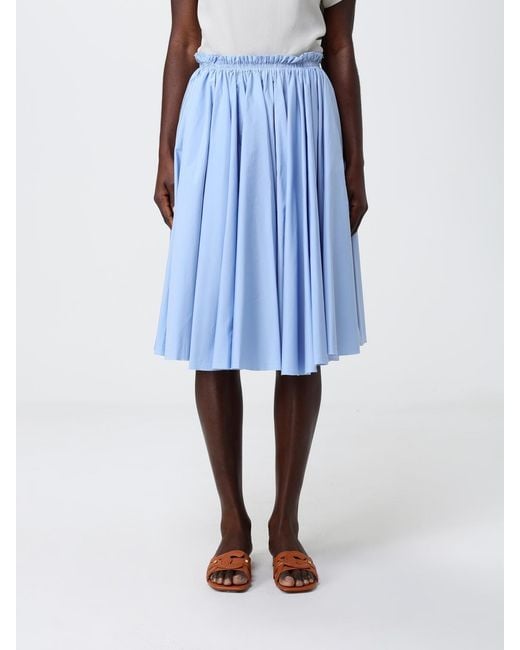 AMI Blue Pleated Cotton Skirt