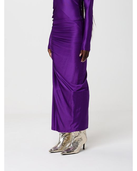 Rabanne Purple Satin Midi Skirt