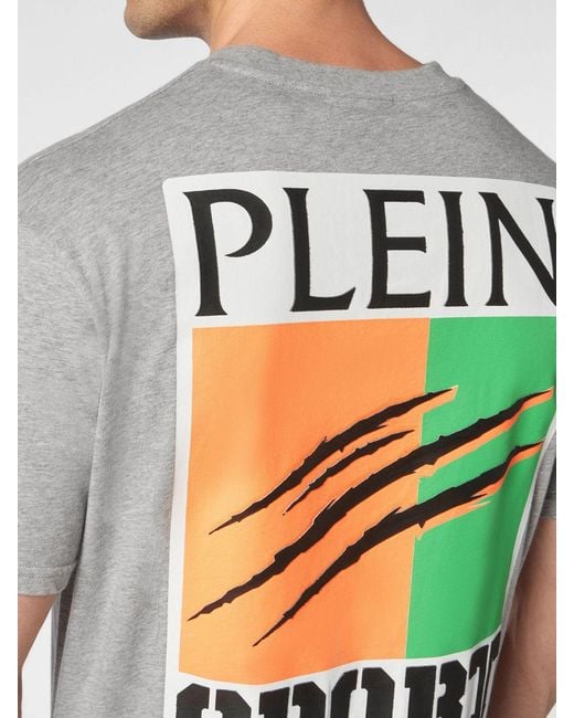 Philipp Plein Gray Short-Sleeved Cotton T-Shirt With Contrasting Printed Logo for men