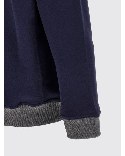 Brunello Cucinelli Blue Cotton Crewneck Sweatshirt With Contrast Embroidered Logo for men