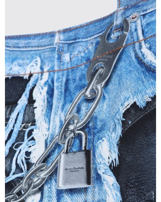 Acne Blue Cotton Trompe-L'Œil Print Bag