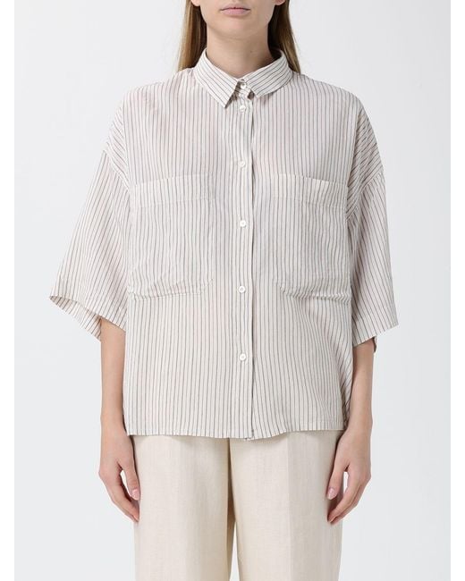 Barena White Striped Silk Blend Casual Shirt
