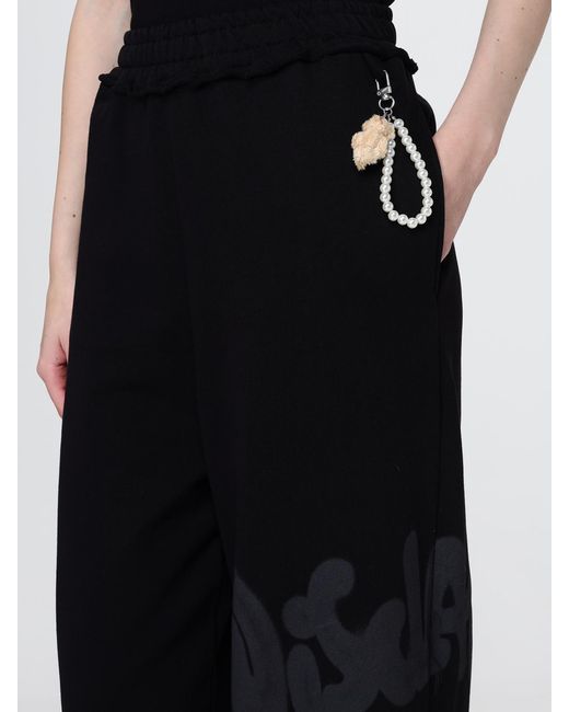 DISCLAIMER Black High-Waisted Wide-Leg Cotton Jogging Trousers With Logo