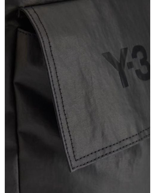 Y-3 Black Large Recycled Tech Fabric Tote Bag With Printed Logo for men