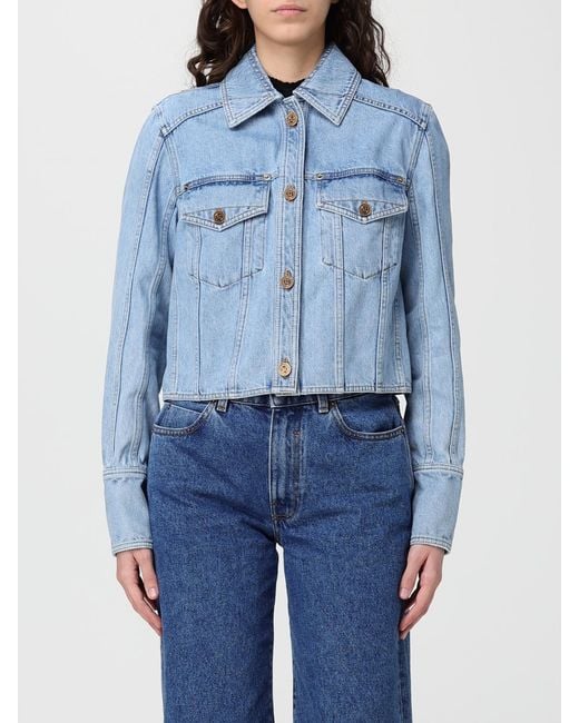 Balmain Blue Crop Denim Jacket