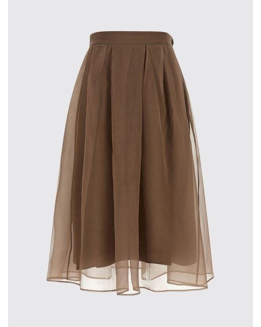 Brunello Cucinelli Brown High-Waisted Silk Midi Full Skirt