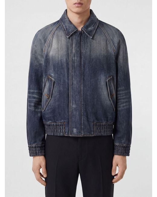 Burberry Blue Cotton Denim Shirt Jacket With Elasticated Cuffs And Hem for men