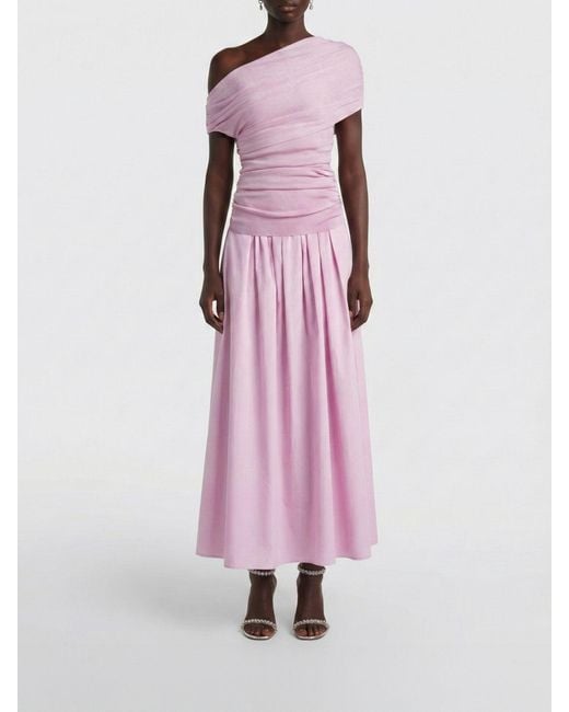 Self-Portrait Pink Draped Cotton Blend Dress
