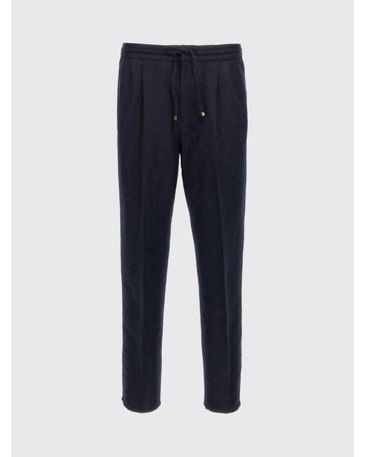 Brunello Cucinelli Blue Linen And Cotton Trousers for men