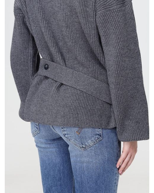Dondup Gray V-Neck Pure Wool Cardigan With Button Closure And Epaulettes