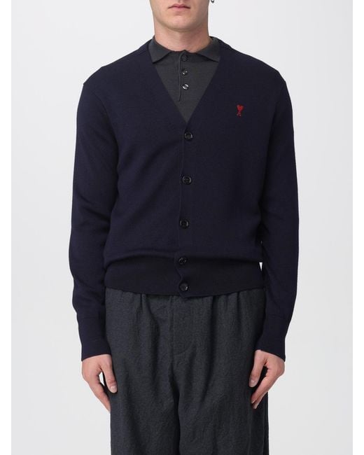 AMI Merinowoll-Cardigan Mit Gesticktem Logo in Blue für Herren