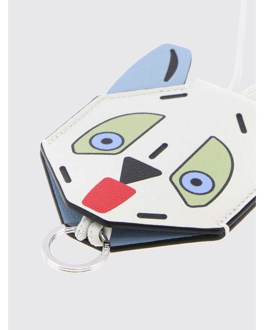 Loewe White Futurist Cat Calfskin Keychain With Engraved Logo And Metal Ring