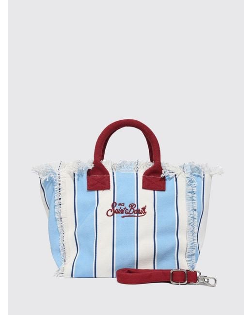 Mc2 Saint Barth Blue Colette Cotton Canvas Bag With Logo