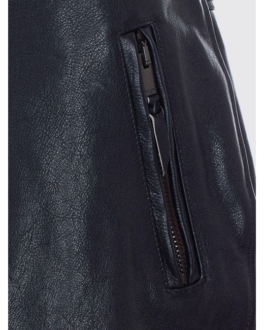 Saint Laurent Blue High-Waisted Leather Pencil Mini Skirt With Buttons